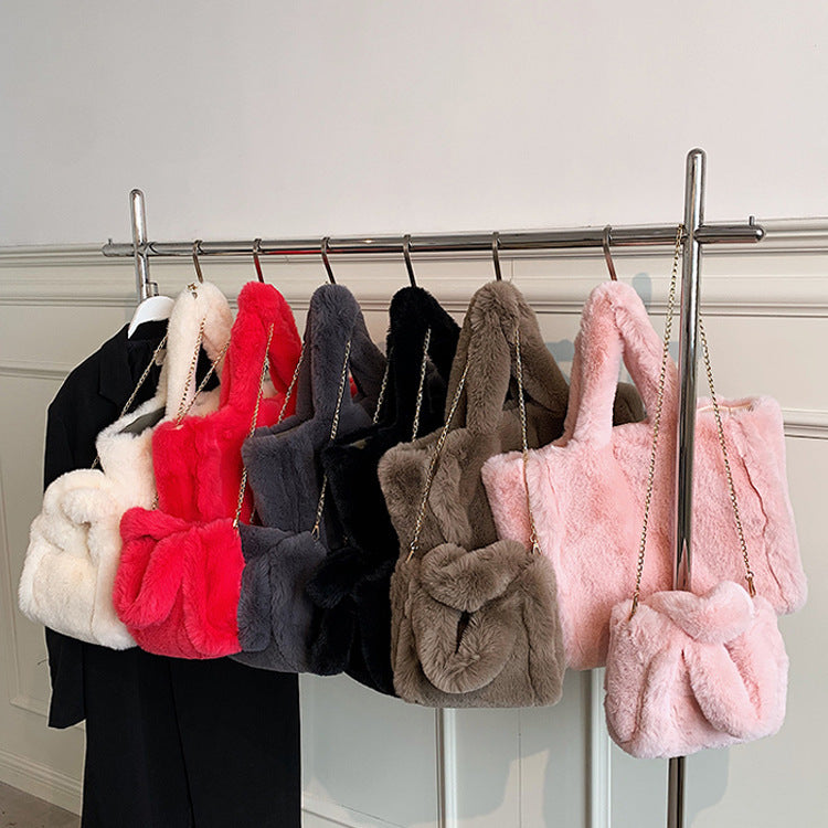 Chain Plush Handbag Totes Women Shoulder Bag