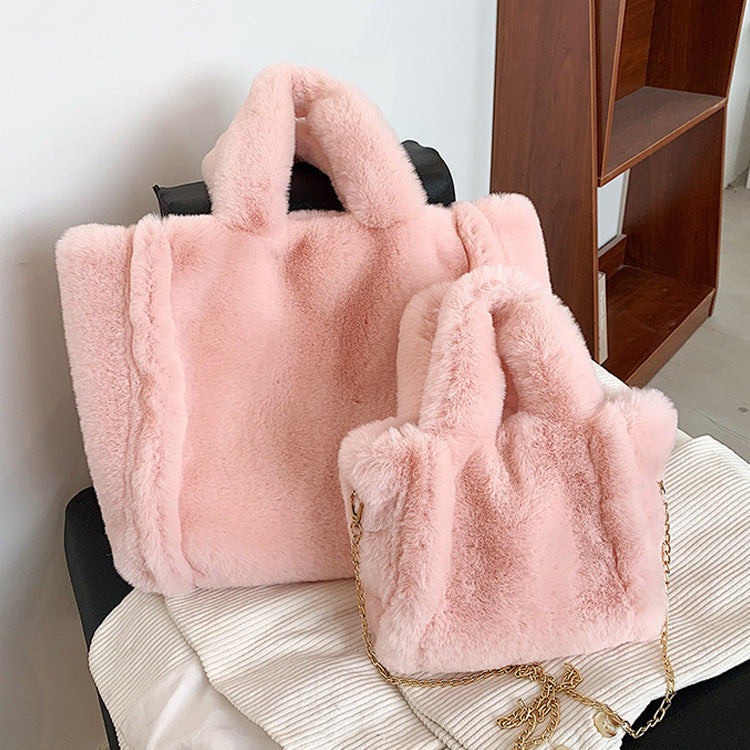 Chain Plush Handbag Totes Women Shoulder Bag