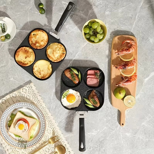 4 Hole Frying Pan Non Stick Breakfast Burger Egg Pancake Maker